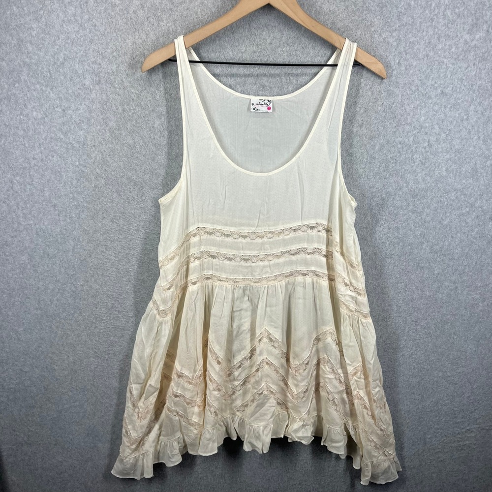 Intimately Free People Tank Top Women M Ivory Lace Trim Ruffle Boho Peasant EUC
